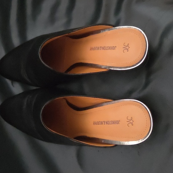 Johnston & Murphy Black 100% Leather Mules Slip On Block Heel 2.5 Shoe SZ 7.5 US - Picture 4 of 11